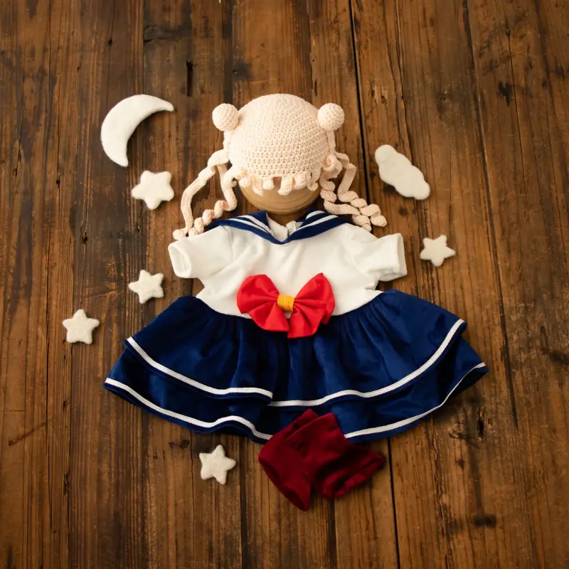 Handmade Knitted Sailor Moon Dress Set - Newborn Photography Props - Image 3